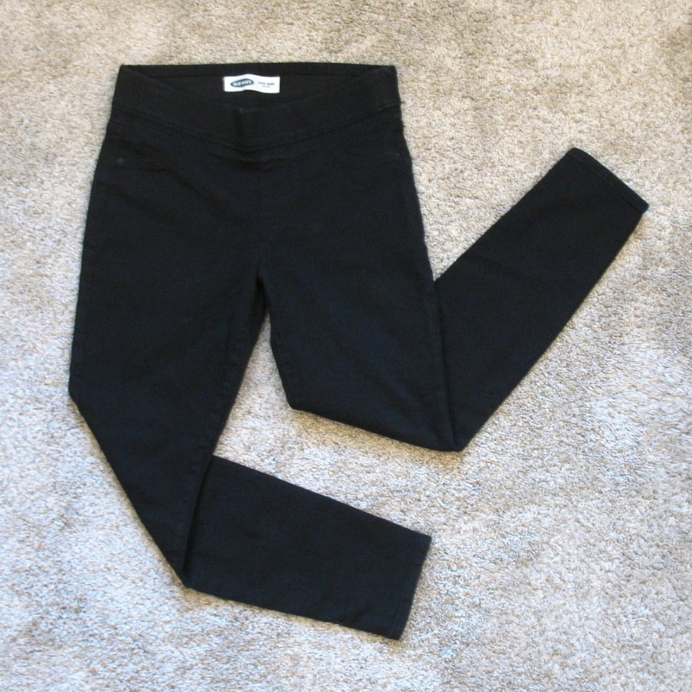 Old Navy Super Skinny Pull On Jeans Womens Petite Mid Rise Black Denim Size 6